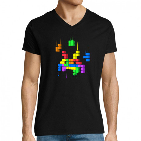 T-shirt homme col V "tetris...