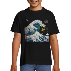 T-shirt enfant noir Sorry Mr Hokusaï (Gondrax,Ecologie,Musée,Humour,Hokusaï)