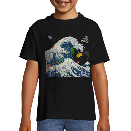T-shirt enfant noir Sorry Mr Hokusaï (Gondrax,Ecologie,Musée,Humour,Hokusaï)