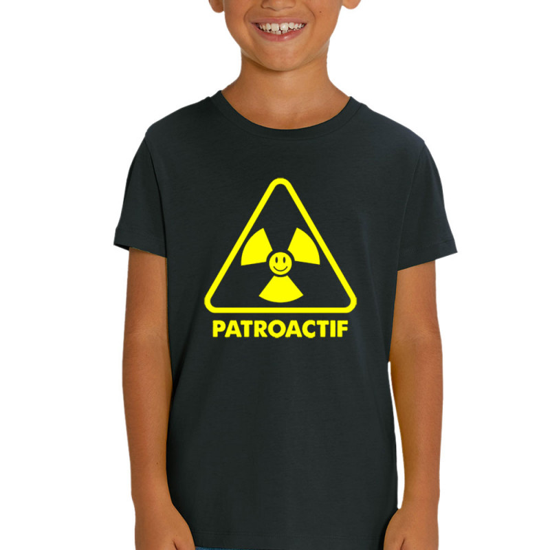 T-shirt enfant coton bio noir Patroactif (Humour,Slogans Débiles,Paresse)