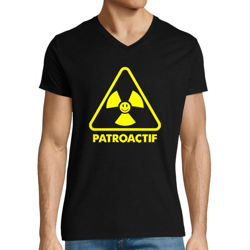 T-shirt homme col V noir Patroactif (Humour,Slogans Débiles,Paresse)
