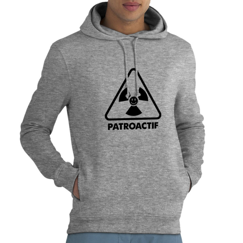Sweat homme à capuche coton bio gris chiné Patroactif (Humour,Slogans Débiles,Paresse)