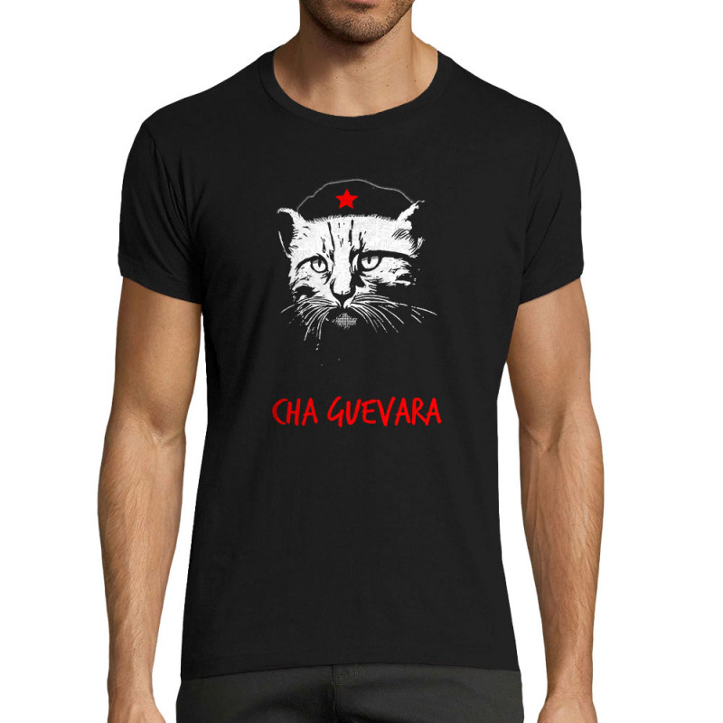 T-shirt homme fit noir Cha Guevara (Animaux,Humour,Chats,Les Bébêtes)