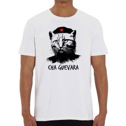 T-shirt homme coton bio blanc Cha Guevara (Animaux,Humour,Chats,Les Bébêtes)
