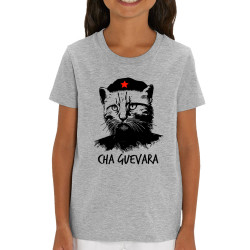 T-shirt enfant coton bio gris chiné Cha Guevara (Animaux,Humour,Chats,Les Bébêtes)