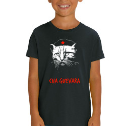 T-shirt enfant coton bio noir Cha Guevara (Animaux,Humour,Chats,Les Bébêtes)