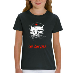 T-shirt enfant coton bio noir Cha Guevara (Animaux,Humour,Chats,Les Bébêtes)