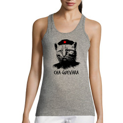 Débardeur femme gris chiné Cha Guevara (Animaux,Humour,Chats,Les Bébêtes)