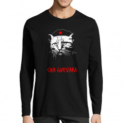 T-shirt homme manches longues noir Cha Guevara (Animaux,Humour,Chats,Les Bébêtes)