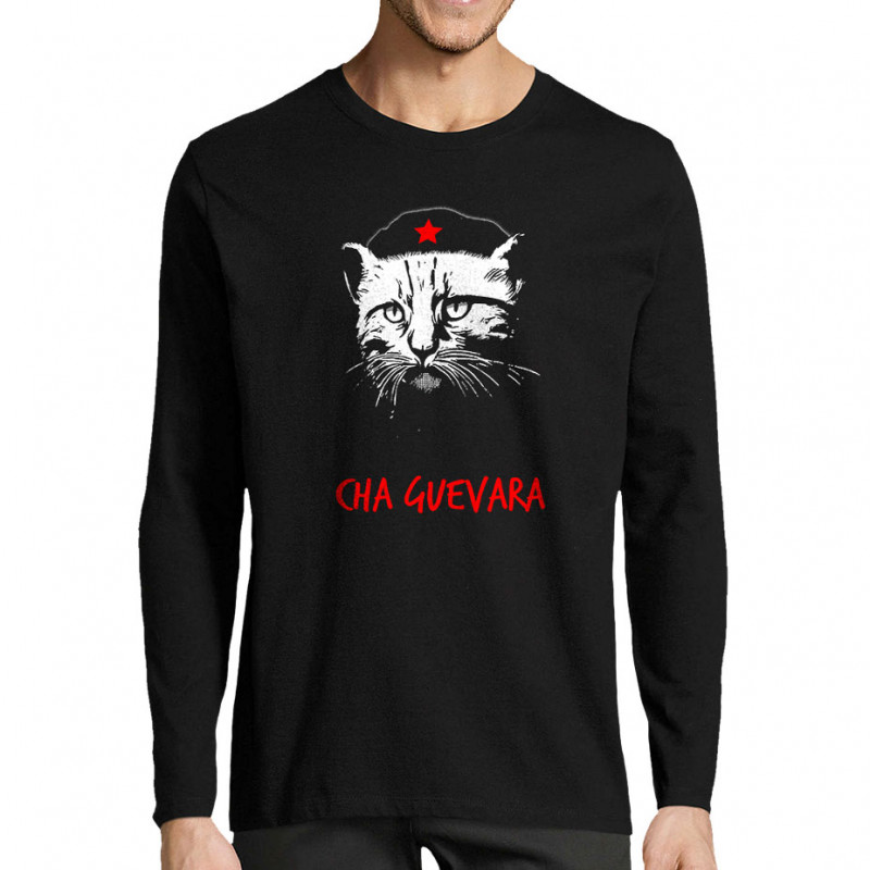 T-shirt homme manches longues noir Cha Guevara (Animaux,Humour,Chats,Les Bébêtes)