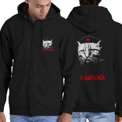 Sweat homme à capuche zippé noir Cha Guevara (Animaux,Humour,Chats,Les Bébêtes)