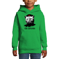 Sweat enfant à capuche vert prairie Cha Guevara (Animaux,Humour,Chats,Les Bébêtes)