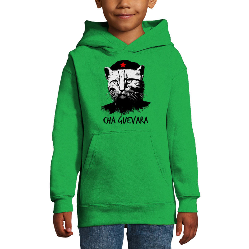 Sweat enfant à capuche vert prairie Cha Guevara (Animaux,Humour,Chats,Les Bébêtes)