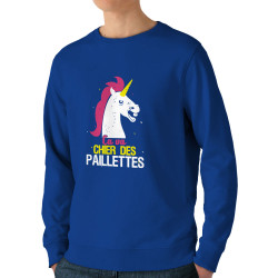 Sweat homme bio col rond bleu royal Ca va chier des paillettes (Animaux,Humour,Amazon,Zewa)