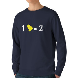 Sweat homme bio col rond bleu marine 1 poussin égal 2 (Franck,Animaux,Humour,Des chiffres et des lettres,Devoirs de vacances)