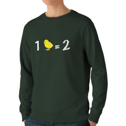 Sweat homme bio col rond vert foncé 1 poussin égal 2 (Franck,Animaux,Humour,Des chiffres et des lettres,Devoirs de vacances)