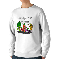 Sweat homme bio col rond blanc 5 fruits et légumes par jour (Gondrax,Fruits & Légumes,Humour)