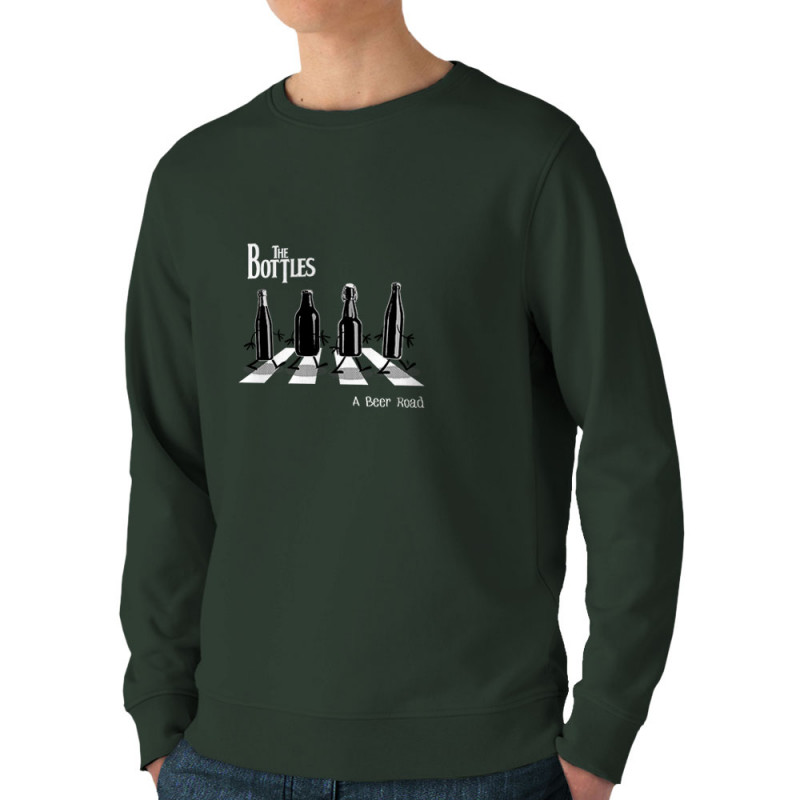 Sweat homme bio col rond vert foncé The Bottles (Gondrax,Humour,Alcool,Amazon)