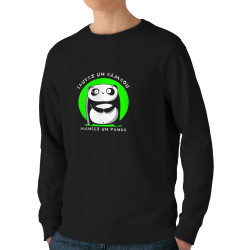 Sweat homme bio col rond noir Sauvez un bambou Mangez un panda (Pandaluna,Animaux,Humour,Manga Kawaï japan)