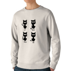 Sweat homme bio col rond naturel Un deux trois cat (Le Duc,Humour,Animaux,Des chiffres et des lettres,Chats,Devoirs de vacances)
