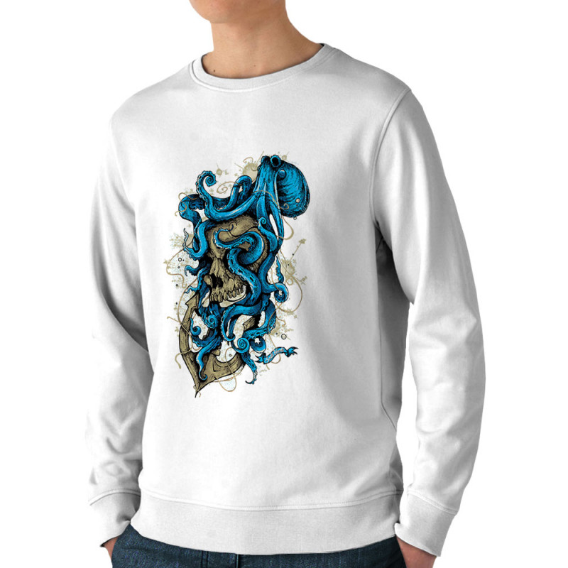 Sweat homme bio col rond blanc Santa Muerte - Octopus Skull (Santa Muerte,Têtes de morts,Animaux)