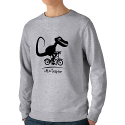 Sweat homme bio col rond gris chiné Vélociraptor (Andy,Humour,Animaux,Vélo)