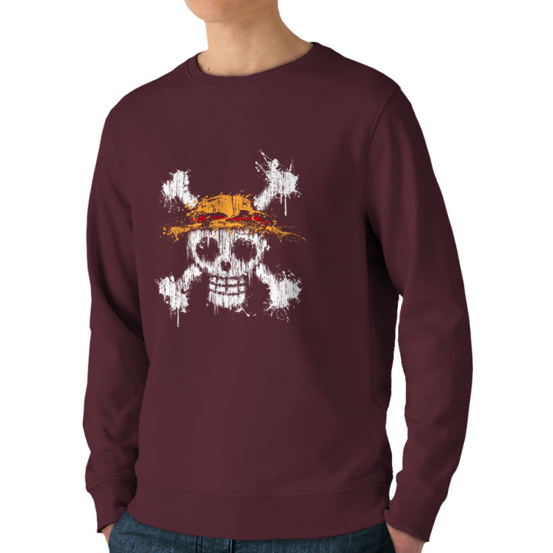 Sweat homme bio col rond bordeaux One Skull (Le Duc,Têtes de morts,Jeux Vidéo / Geek,Manga Kawaï japan,Détournements)