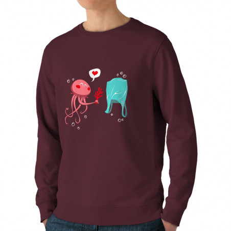 Sweat homme bio col rond bordeaux Méduse (Animaux,Ecologie)