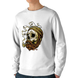Sweat homme bio col rond blanc Santa Muerte - Smoking Skull (Santa Muerte,Têtes de morts)