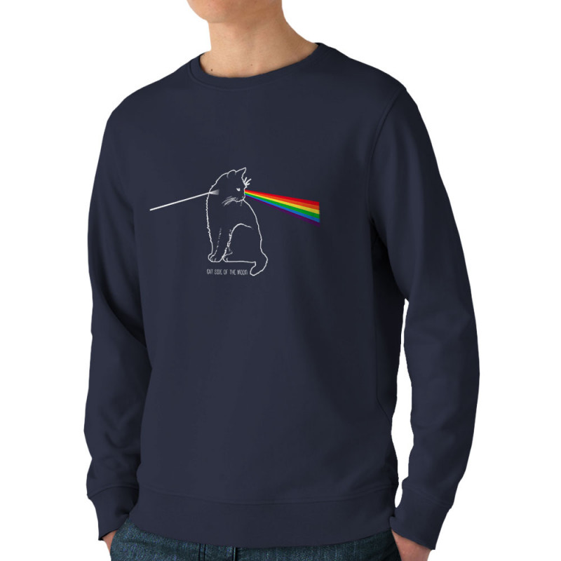 Sweat homme bio col rond bleu marine Cat Side of the Moon (Gondrax,Animaux,Humour,Chats)
