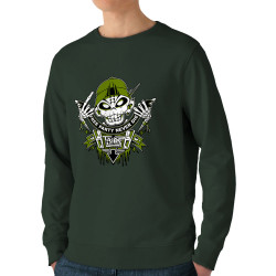 Sweat homme bio col rond vert foncé Free Party Never Die (E Cone,teufeur)