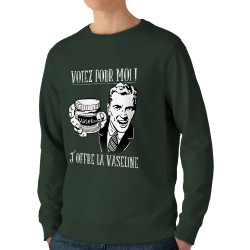 Sweat homme bio col rond vert foncé Votez pour moi Vaseline (Gondrax,Slogans engagés,Elections)