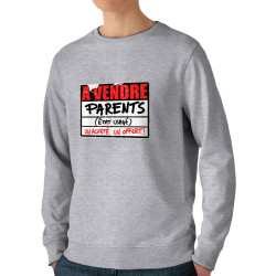 Sweat homme bio col rond gris chiné A vendre parents (Gondrax,Humour)
