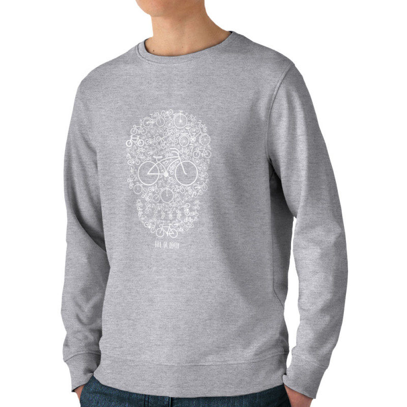 Sweat homme bio col rond gris chiné Bike or Death (Caffein Art,Ecologie,Têtes de morts,Vélo)