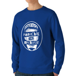Sweat homme bio col rond bleu royal Anarchie en Macronie (Gondrax,Slogans engagés,Humour)
