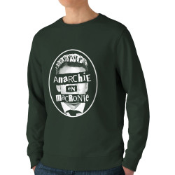 Sweat homme bio col rond vert foncé Anarchie en Macronie (Gondrax,Slogans engagés,Humour)