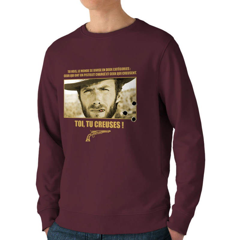 Sweat homme bio col rond bordeaux Toi tu creuses (Films/Séries)
