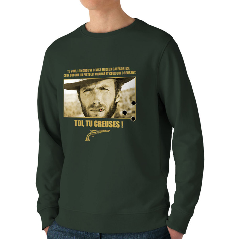 Sweat homme bio col rond vert foncé Toi tu creuses (Films/Séries)
