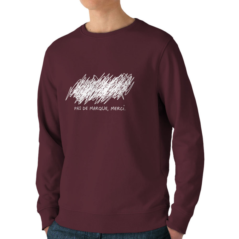Sweat homme bio col rond bordeaux Pas de marque merci (Slogans Débiles,Humour)