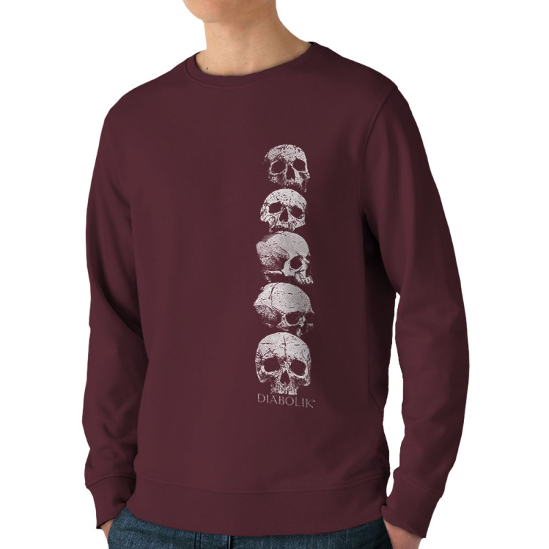 Sweat homme bio col rond bordeaux Five Skulls (Gondrax,Diabolik,Têtes de morts)