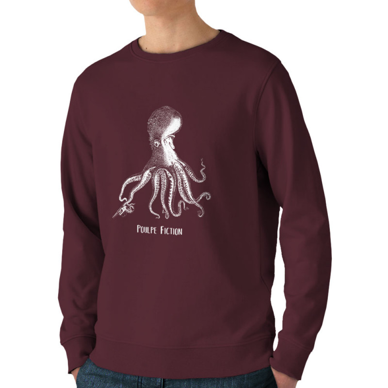 Sweat homme bio col rond bordeaux Poulpe Fiction (Gondrax,Les Bébêtes,Animaux,Films/Séries)