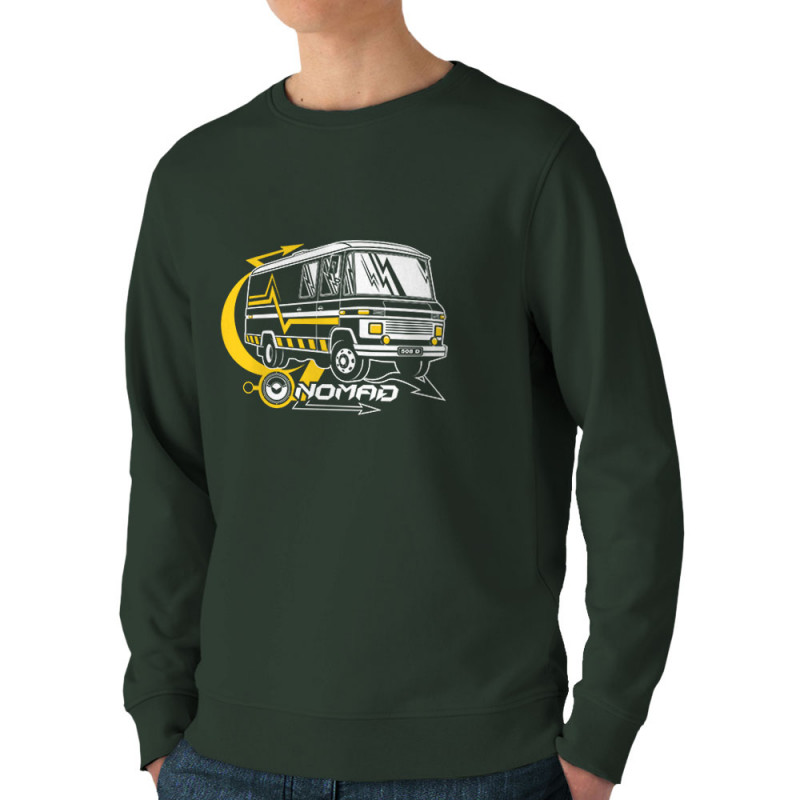 Sweat homme bio col rond vert foncé Nomad (E Cone,teufeur)
