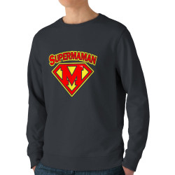 Sweat homme bio col rond gris anthracite Super Maman (Gondrax,Slogans Débiles,Humour,Fête des mères,Détournements,Papa Maman Pap