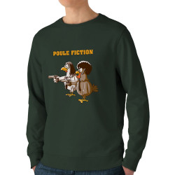 Sweat homme bio col rond vert foncé Poule Fiction (Mr Mouton,Animaux,Films/Séries)