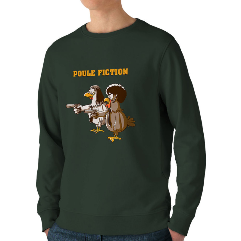 Sweat homme bio col rond vert foncé Poule Fiction (Mr Mouton,Animaux,Films/Séries)