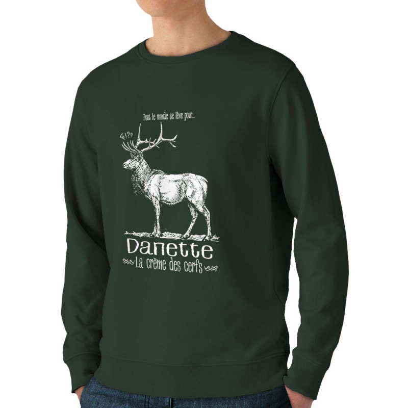 Sweat homme bio col rond vert foncé La crème des cerfs (Gondrax,Les Bébêtes,Animaux)