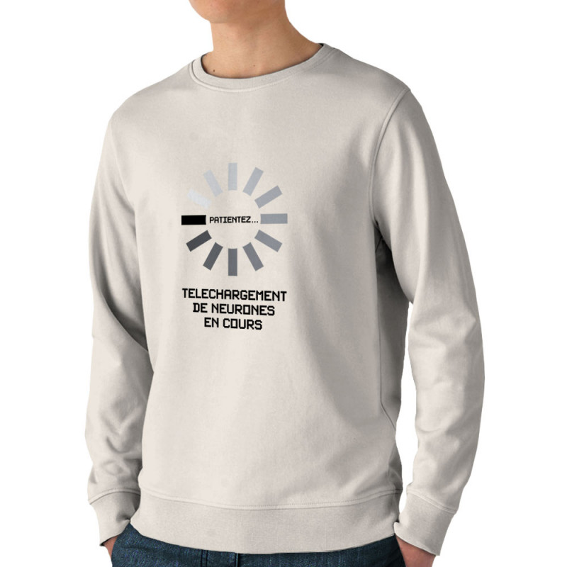 Sweat homme bio col rond naturel Téléchargement de neurones en cours (Gondrax,Humour,Jeux Vidéo / Geek)