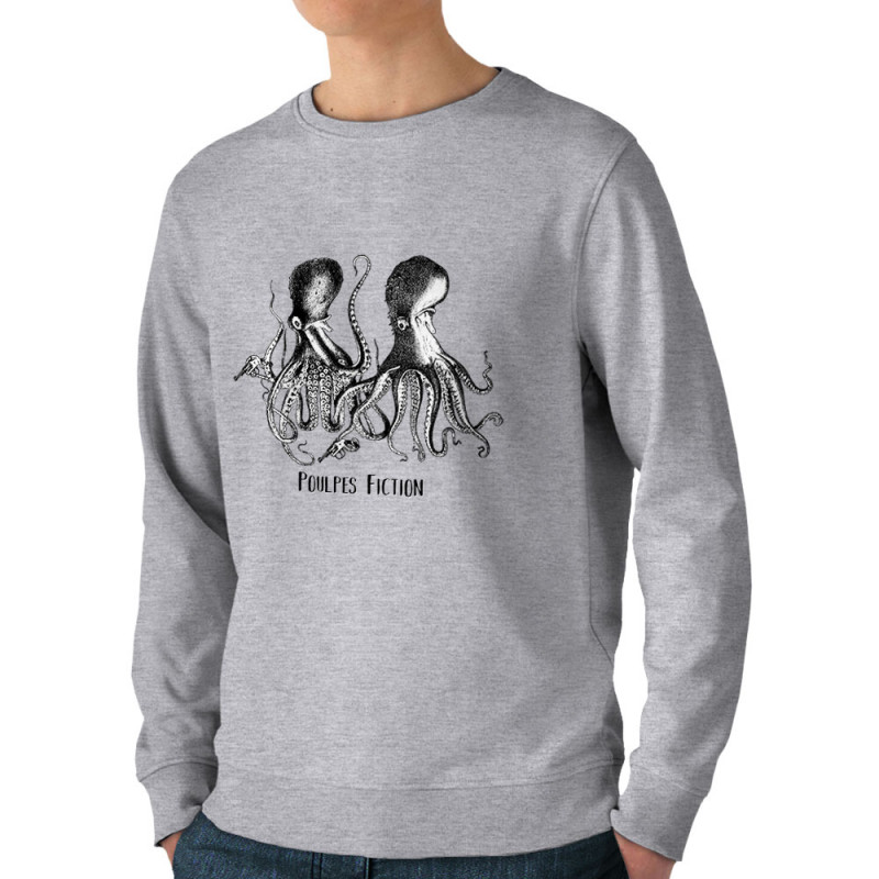 Sweat homme bio col rond gris chiné Poulpes Fiction (Gondrax,Les Bébêtes,Animaux,Films/Séries)