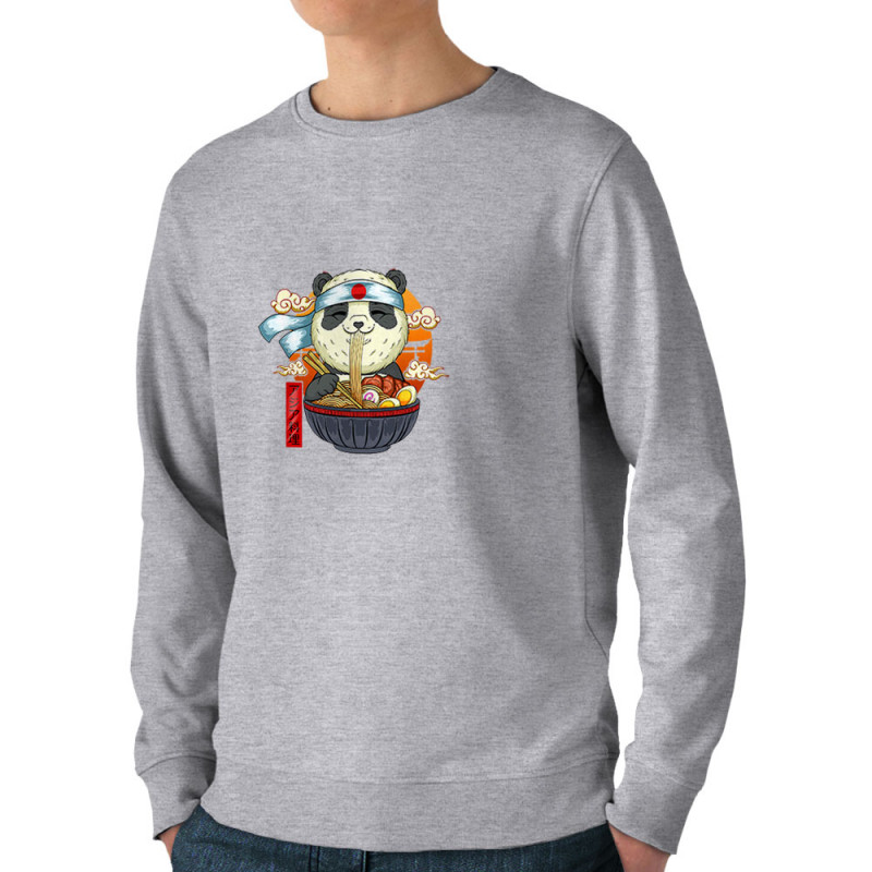 Sweat homme bio col rond gris chiné Asian Food Panda (Animaux,Manga Kawaï japan)