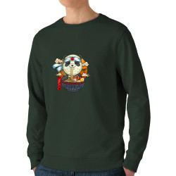 Sweat homme bio col rond vert foncé Asian Food Panda (Animaux,Manga Kawaï japan)